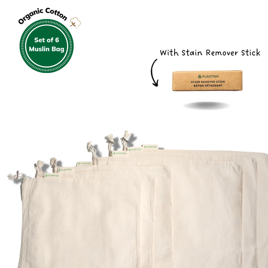 Reusable Organic Cotton Muslin Bag Sets | Gots Certified Grocery Bag, Bulk Storage 100% Plastic Free Zero Waste Plantish