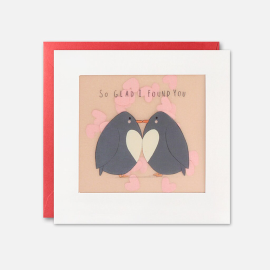 Penguins Glad I Found You Valentine's Day Card With Paper Confetti - Shakies By James Ellis