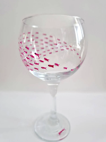 Hand Painted Fish Shoal Gin Glass