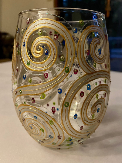 Hand Painted Gold & Silver Swirl Stemless Wine/Cocktail Glasses