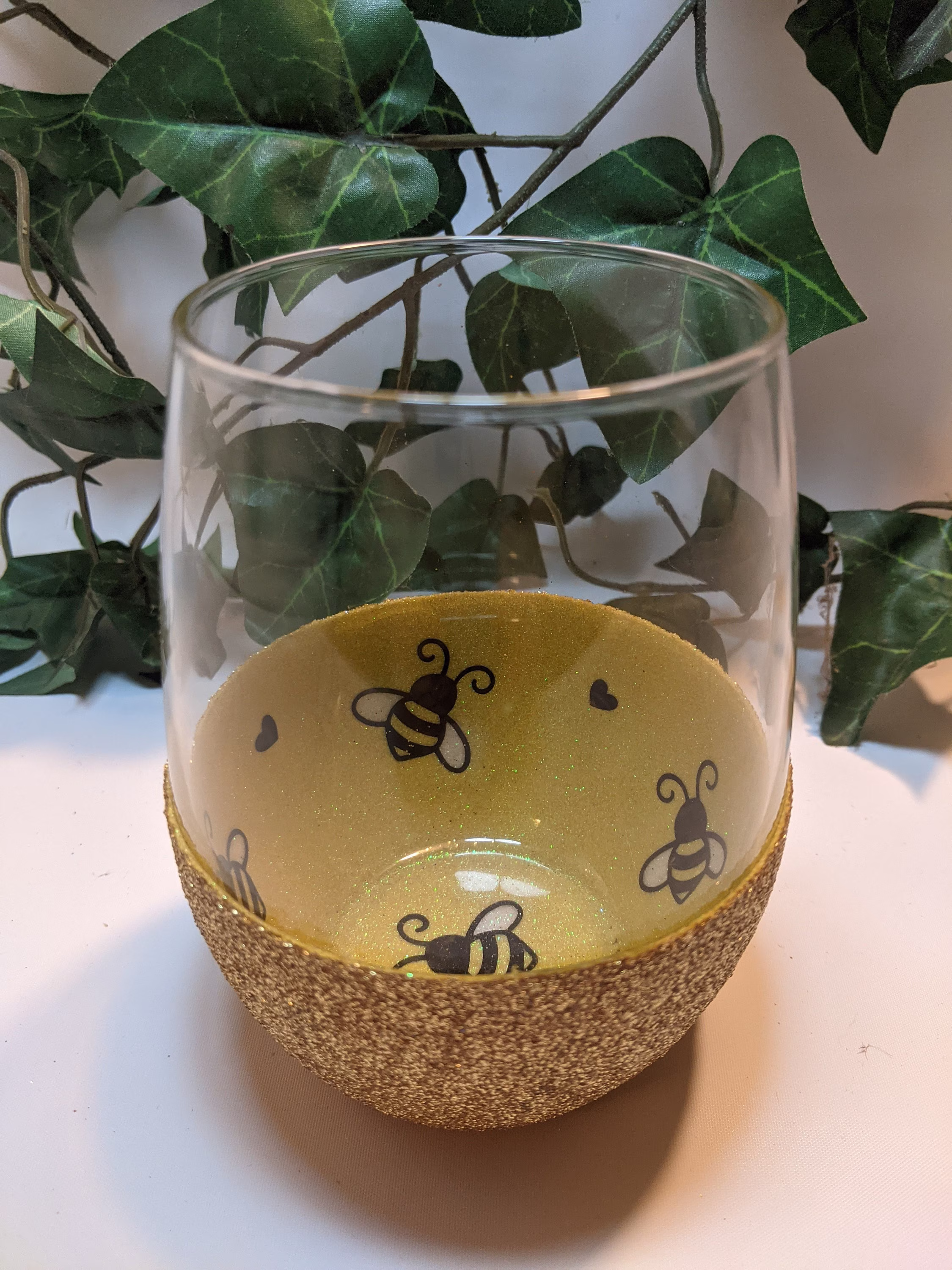 Glitter Wine Glass, Bee Personalized Bumble Honey Custom Glass