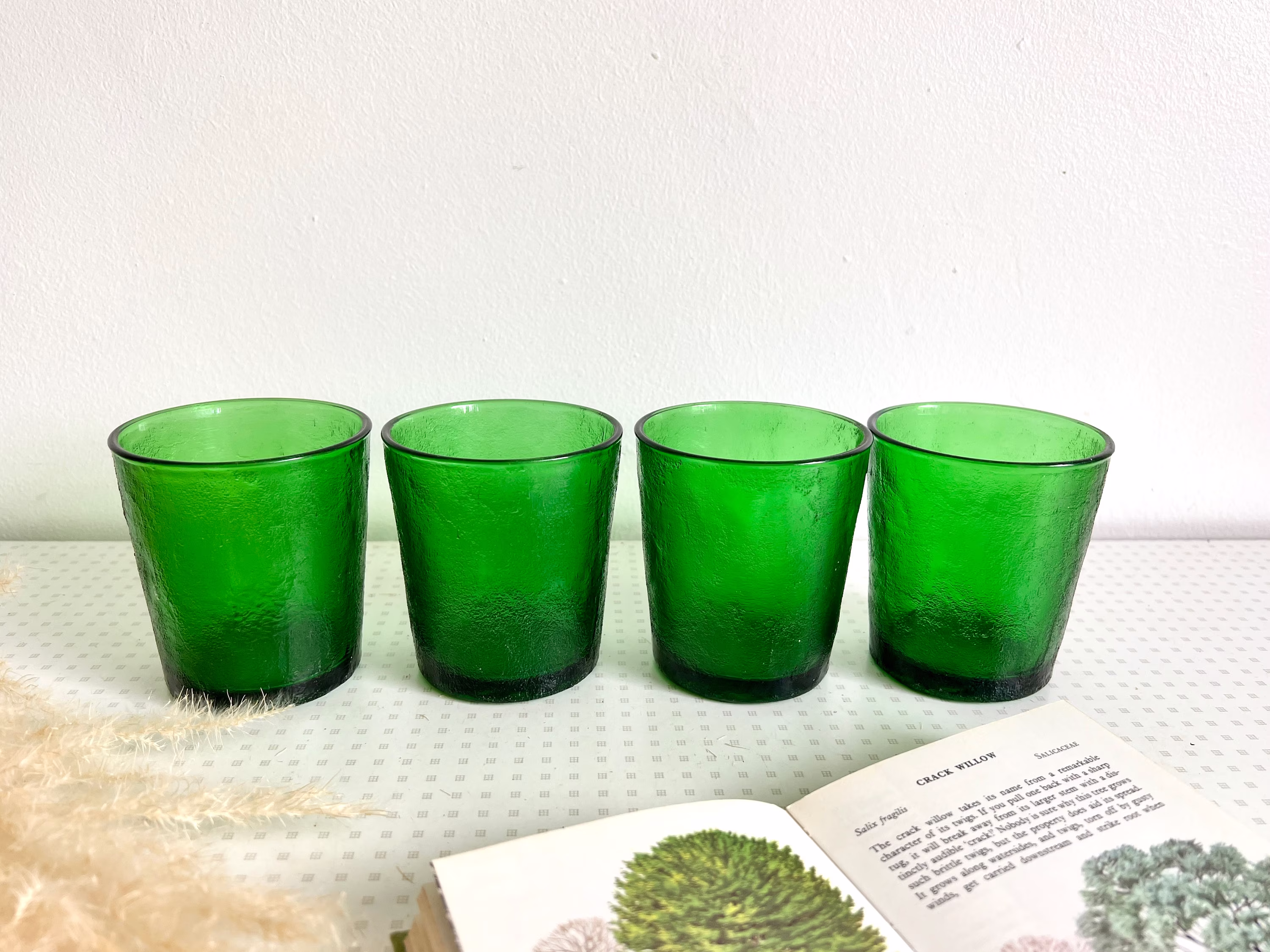 Set Of 4 Vintage 1960S Green Tumbler Glasses With Textured Finish
