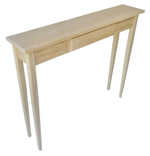 Unfinished Pine Narrow Shaker Console Sofa Wall Table With False Drawer - 36" Long X 7.5" Deep 30