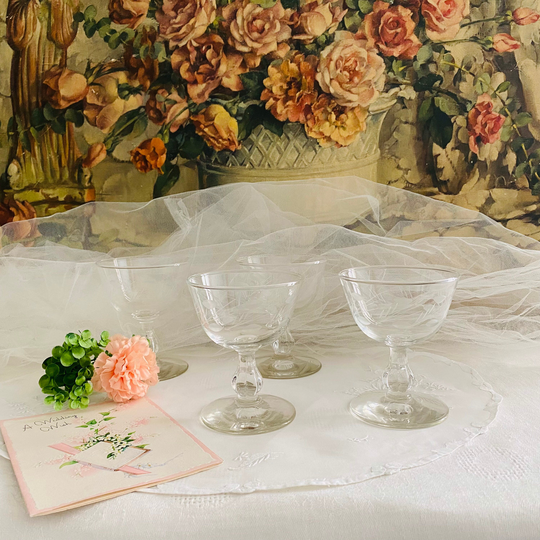 Vintage Etched Champagne/Wine Coupes Set Of 4