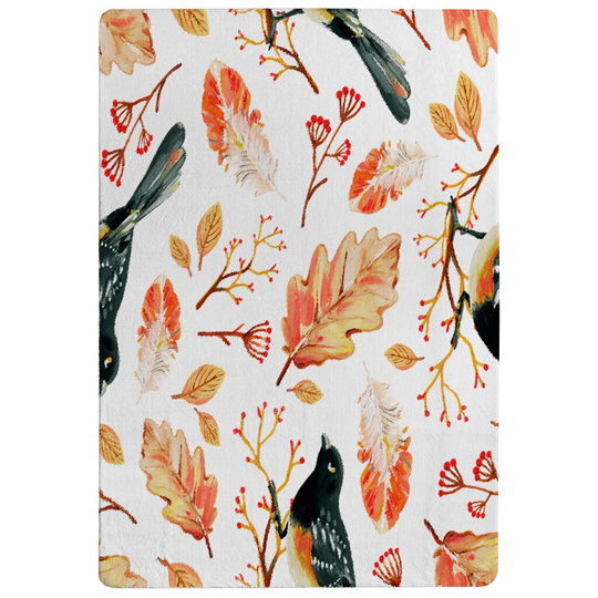 Osborne Birds and Leaves in Autumn Shaggy Orange/White Rug