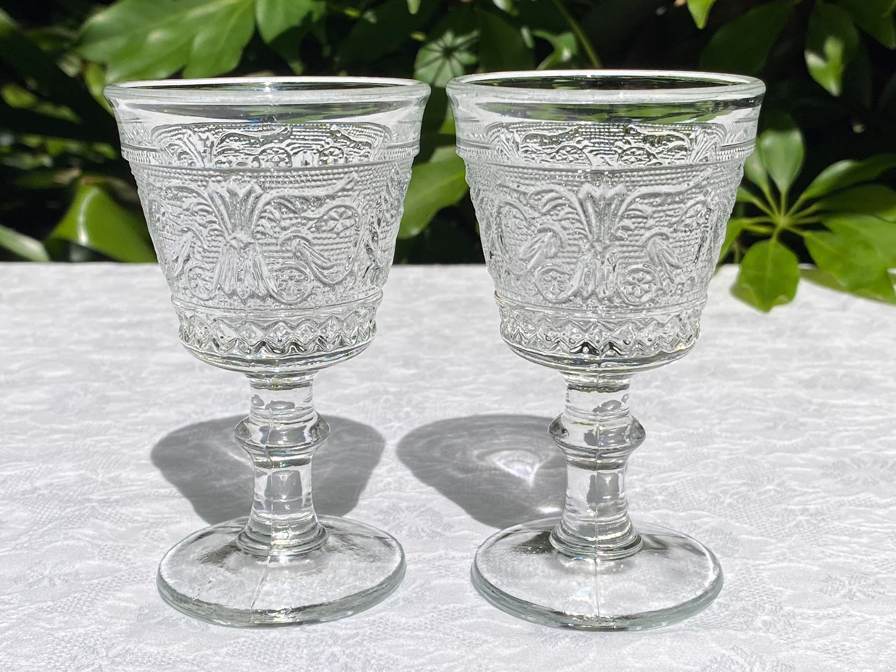 Duncan Miller Sandwich Glass Clear Pair Of Cordial Glasses - 2 Ounce