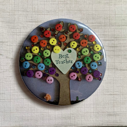 Printed Individual Best Teacher Magnet, Rainbow Small Round Art Fridge Magnets, Tree Gift