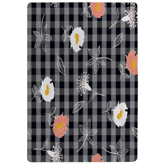 Avon Blooming Hand Drawn Flowers Designer Shaggy Black/Grey Rug