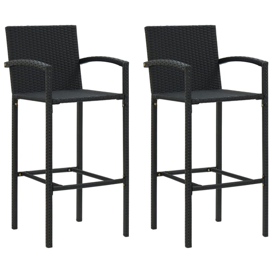 vidaXL 2x Bar Stools Black Poly Rattan Pub Bistro Counter Stool Kitchen Chair
