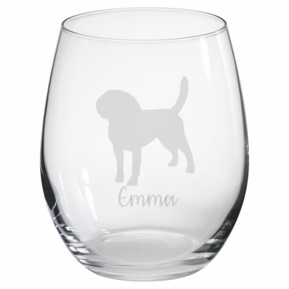 Personalised Beagle Engraved Stemless Glass, Gift, Dog Gift, Gin, Mum, Beagle Gifts