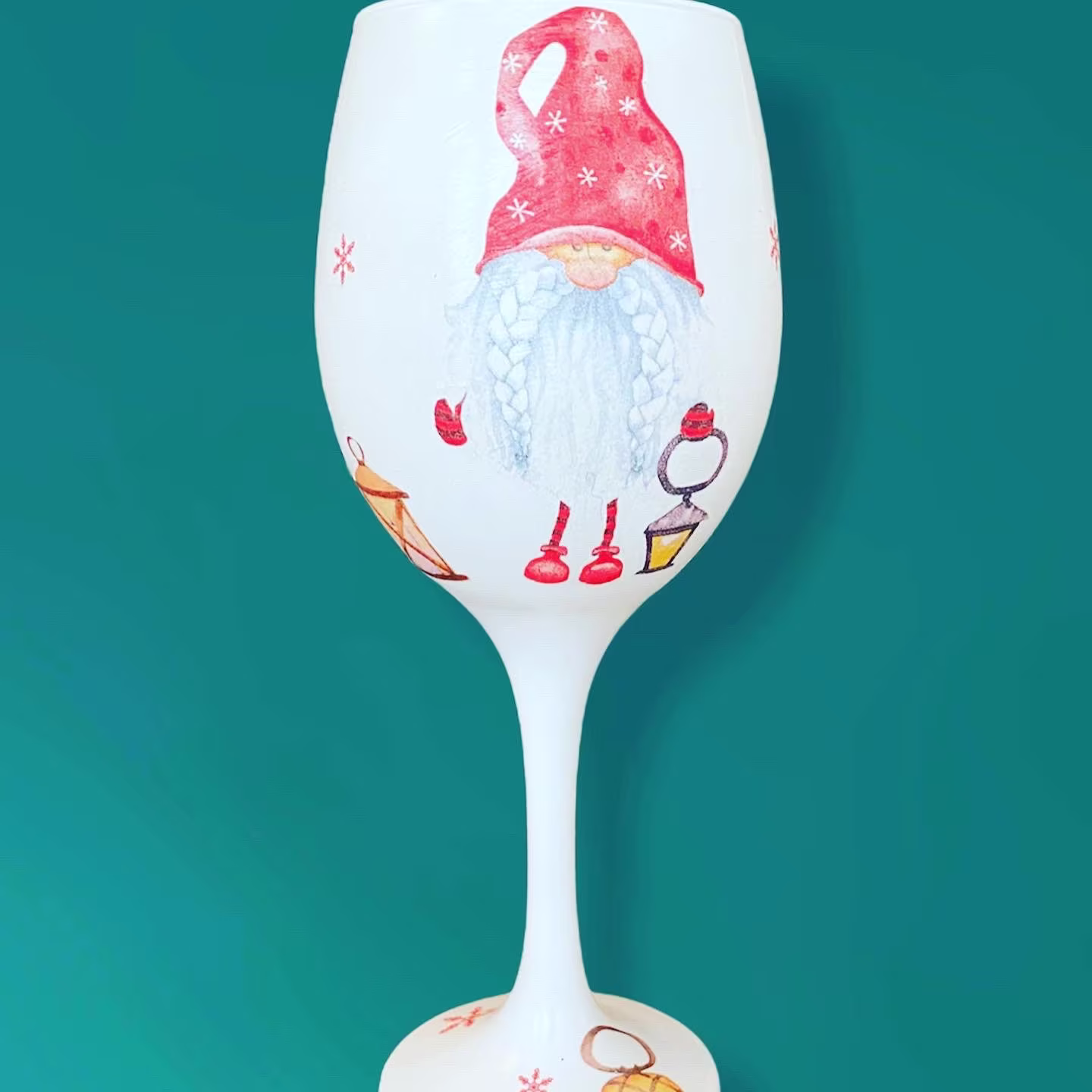 Decoupaged Christmas Gonk/Gnome Wine Glass