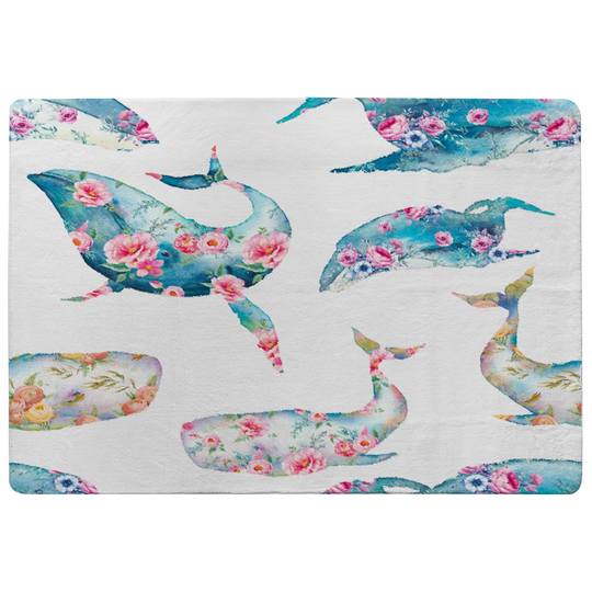 Flaherty Whale with Flowers Designer Shaggy Blue/Pink Rug
