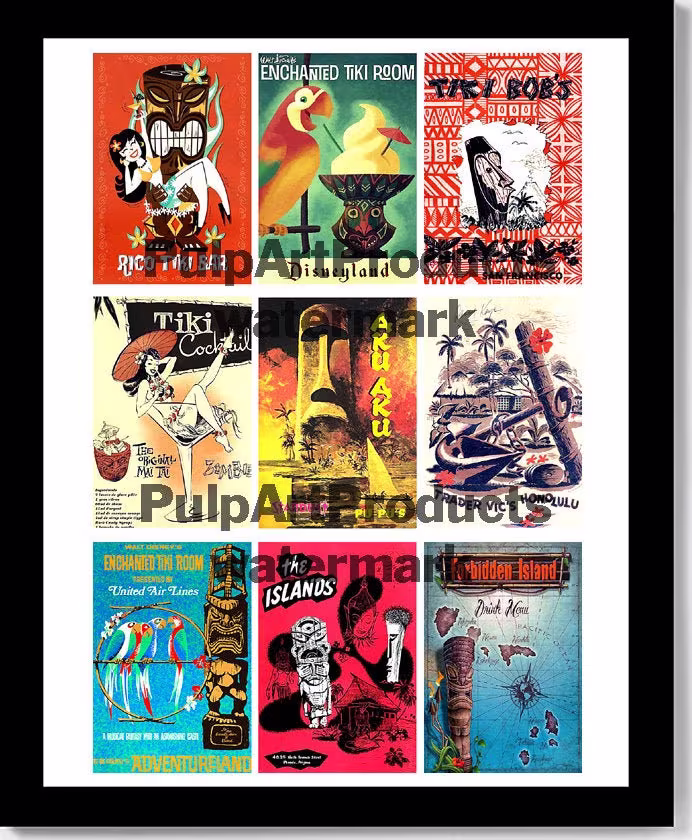 Exotica - Tiki Set #1 Vintage Art Collage Of 9 Images Poster