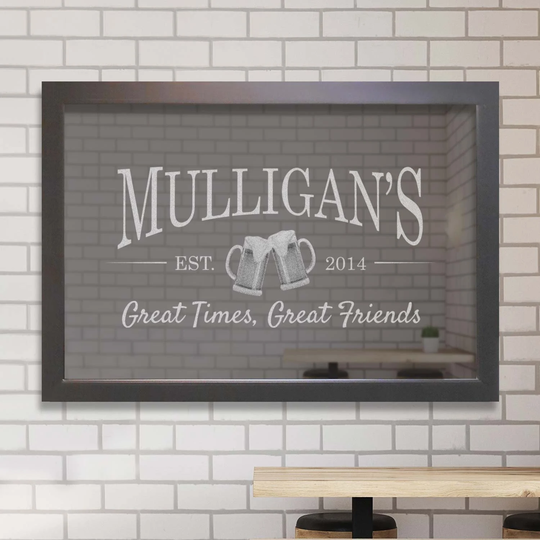 Engraved Personalized Bar Mirror | Beer Mugs By Lifetime Creations Large Custom Mirror, Basement Home 27"x39" Or 21"x27
