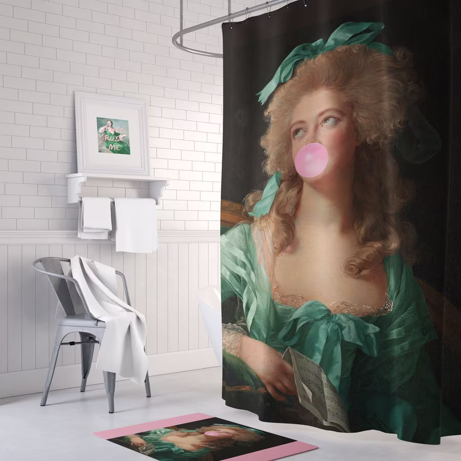 Emerald Green Shower Curtain - Feminine Bathroom Decor Vintage Style