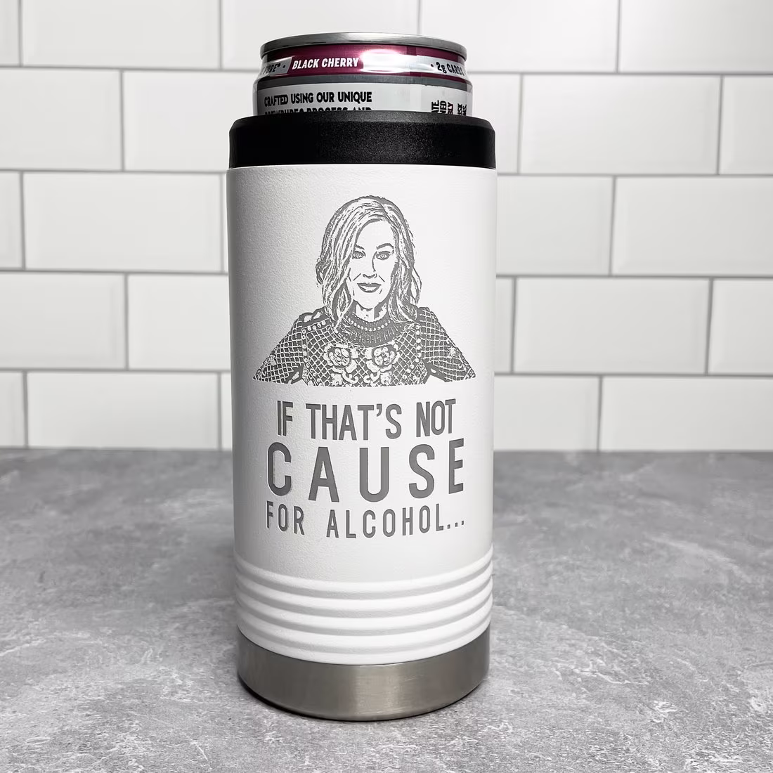 Moira Rose Cause For Alcohol - White Polar Slim Can Holder Schitt's Creek