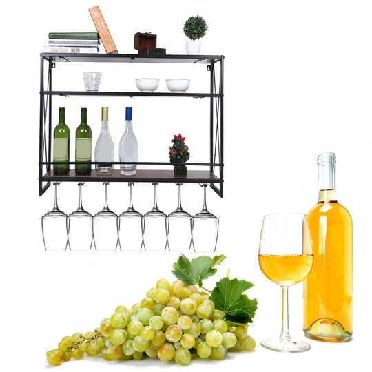 Hollenberg 9 Bottle Wine Bottle & Glass Rack in Black