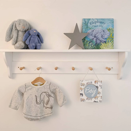 Solid Wood Shaker Peg Shelf Finished in F&b Colours With Natural Wooden Pegs | Free Delivery Excludes Ni, Iow Etc, Please Message For A Quote