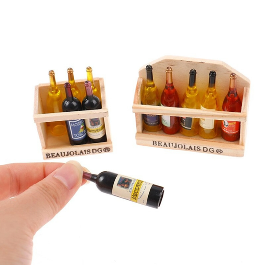 1 Set Dollhouse Miniature Accessories Mini Wine Bottle With Box Simulation Drinks Model Toys Fridge Sticker For Home Decor