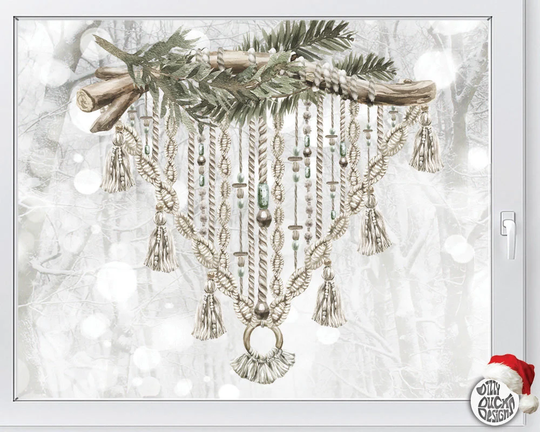 Boho Christmas Macrame Window Decal Triangle - Classy Watercolour Xmas Stickers Reusable Seasonal Clings By Dizzy Duck