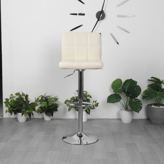 (Cream) Bar Stool Seat PU Swivel Gas Lift Foot Rest