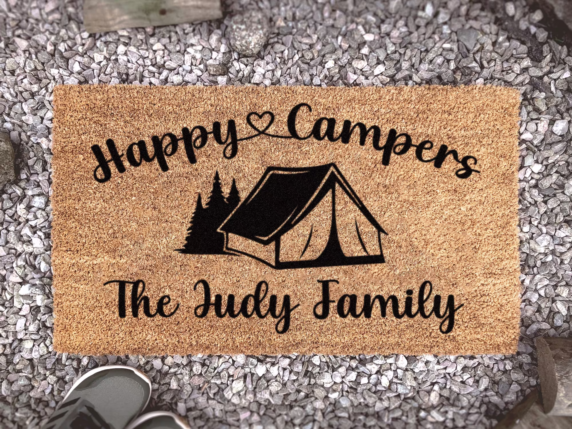 Camping Door Mat - Happy Campers Personalized Doormat Family Name Tent Travelling Camper Rug Cute Coir