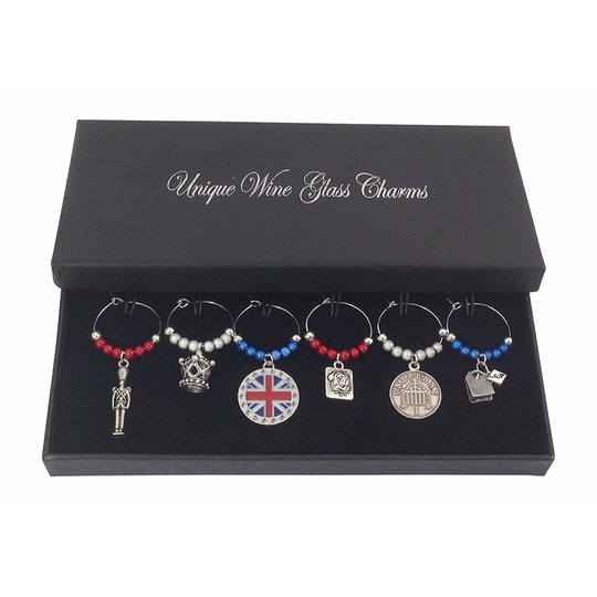 Great Britain - British Wine Glass Charms with Gift Box Handmade by Libby's Market Place - From UK Seller