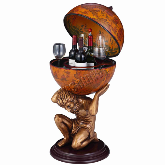 (Brown) WestWood Vintage Globe Mini Bar Atlas Wine Drink Cabinet Antique Storage Bottle