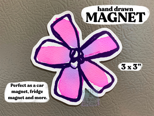 Hand Drawn Flower Weatherproof Die Cut Magnet - For Car, Fridge, & More Gift Idea Under 10 Dollars Letters Love Design