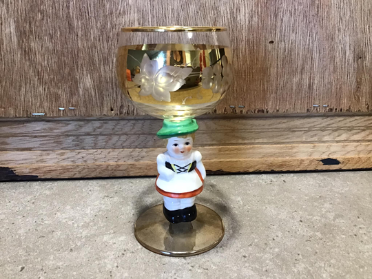 Hummel Goebel Wine Glass With Woman Figurine - Mid Century Goblet Made in West Germany