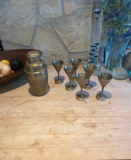 Heavy Brass Martini Set - Beautiful Intricate Designs Exotic India Creation, Each Piece Is Hand Etched Collectible & Unique Captivates