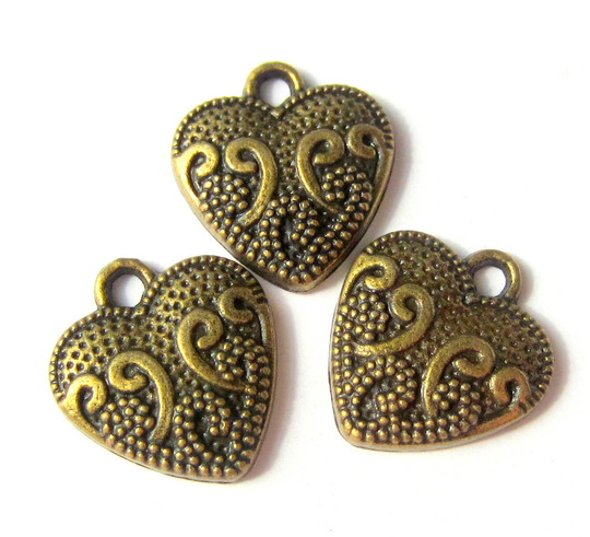 12 Heart Charms Antique Bronze Metal 17mm X 15mm 3mm