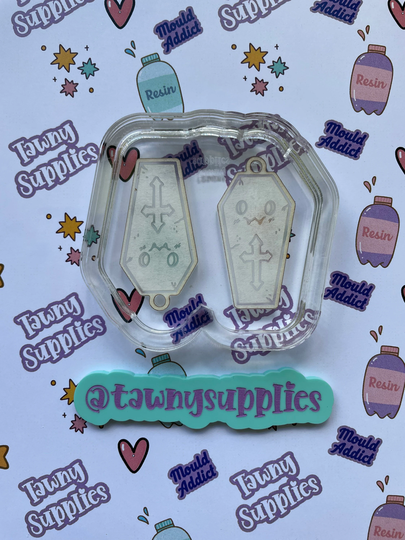 Cute Coffin Earring Mould, Resin Mold, Craft, 3mm Thick, Halloween