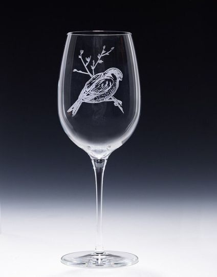 Laser Engraved Sparrow Wine Glass | 16 Ounces Bird Gift