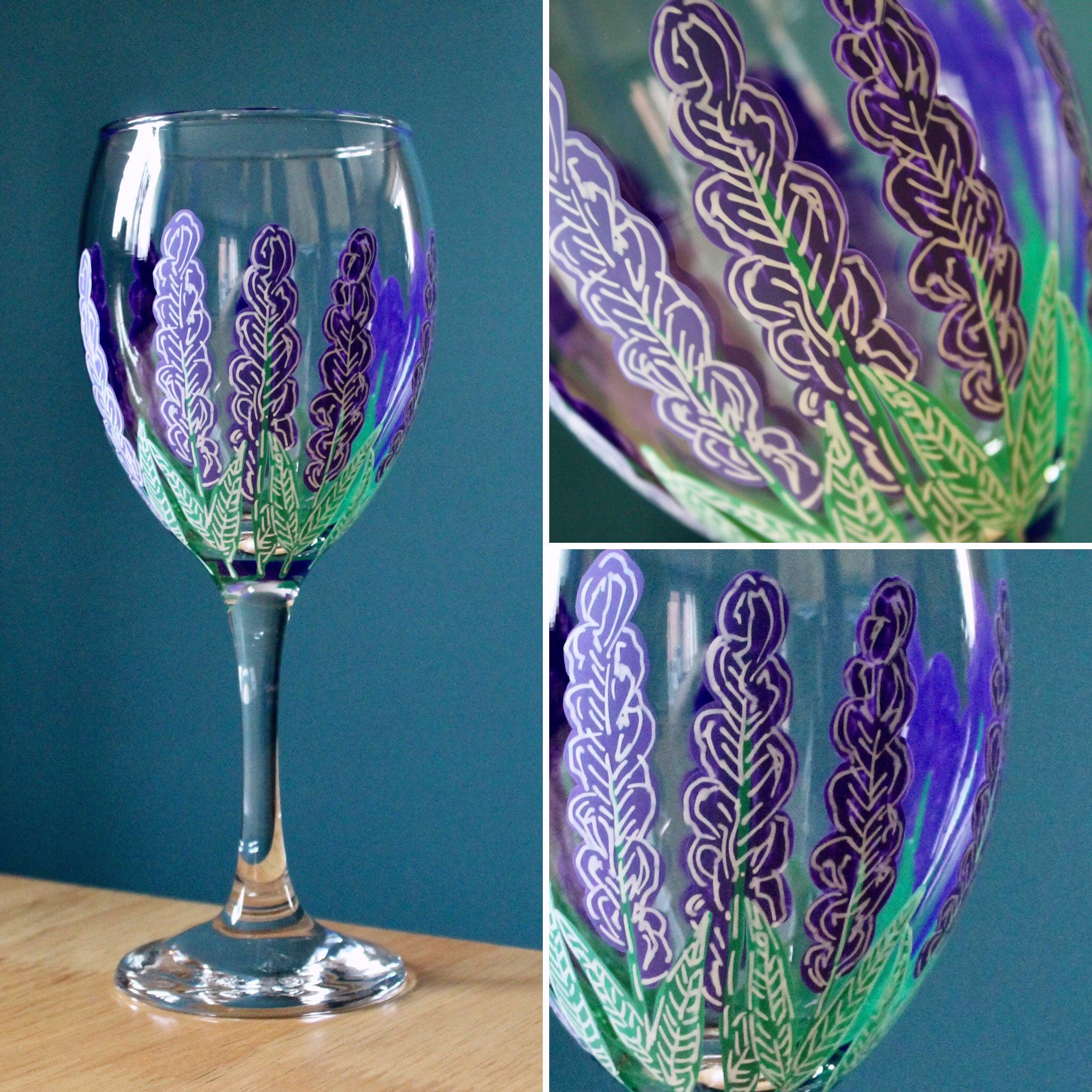 Personalised Wine Glass, Hand Painted, Lavender, Flower Design, Gift For Her, Birthday