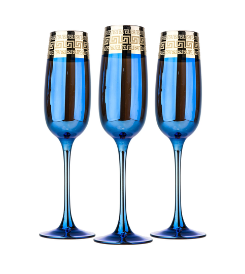 Glasstar 6 Oz/ 175 Ml Glass Goblets, Blue Wine Glasses With A Golden Rim Refined "Golden Lazurit Versailles