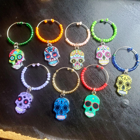 Sugar Skull Wine Charms