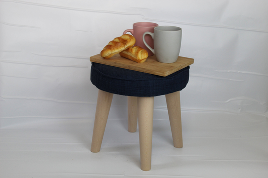 Small Buttoned Round Footstool Pouffe- Bar Stool- Foot Rest - Foot Rest Ottoman- Forrest Green Velvet Stool