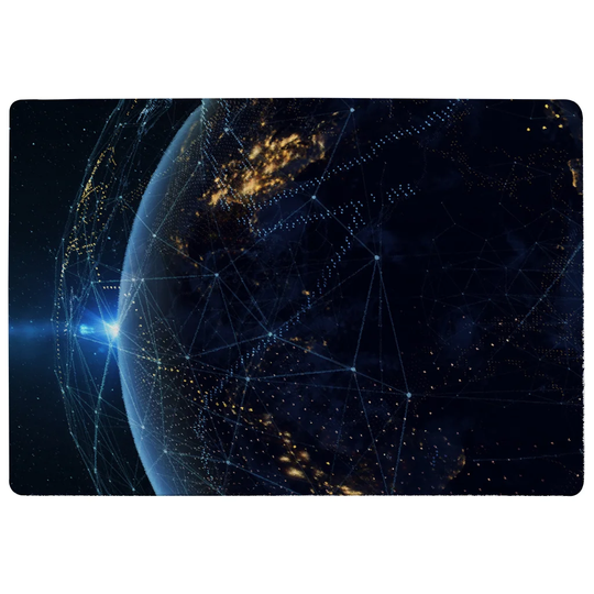 Yates Connection Lines Around Earth Globe Designer Shaggy Blue Rug