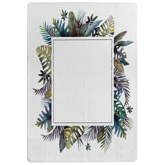 Paradis Square Tropical Border Designer Shaggy Black/Green/White Rug