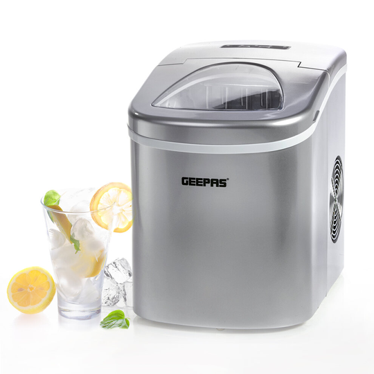 Geepas Ice Cube Maker Machine Two Sizes Produces 12kg Ice In 24 Hours Compact Portable Countertop Ice Maker Machine with 2.2L Tank, Silver