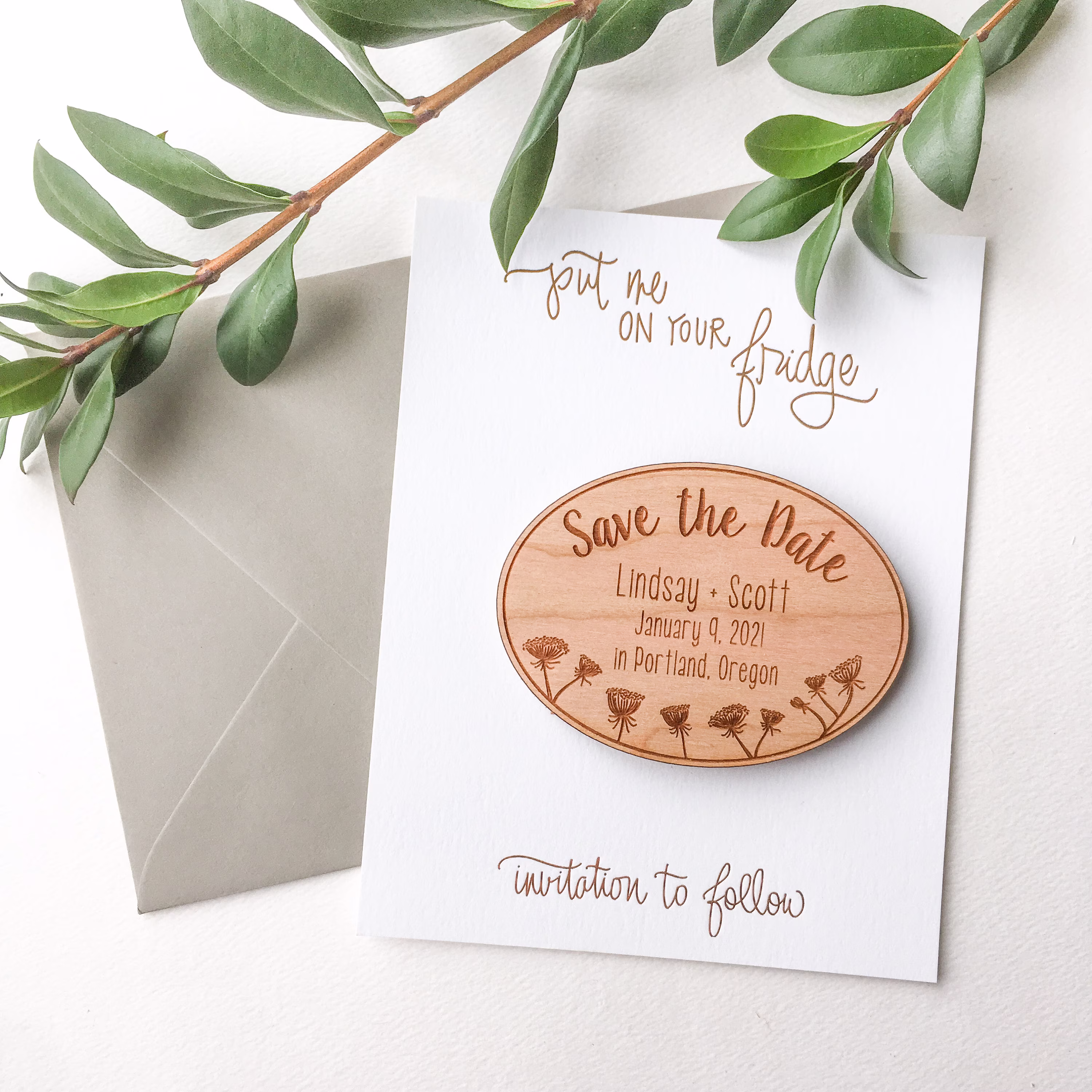 Queen Annes Lace Wood Save The Date Magnets