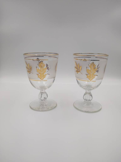 Vintage Libbey Wine Glass With Gold Leaves