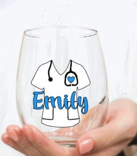 Wine Glass, Scrubs Personalized, Custom, Birthday Gift, Personalized Nurse Medical Office Gift