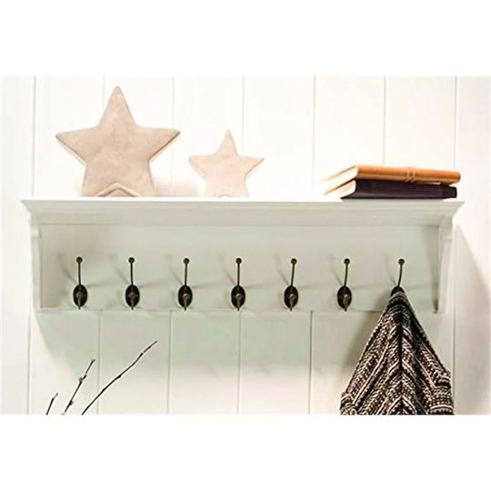 Cleethorpes 7 - Hook Wall Mounted Coat Rack with Storage in White