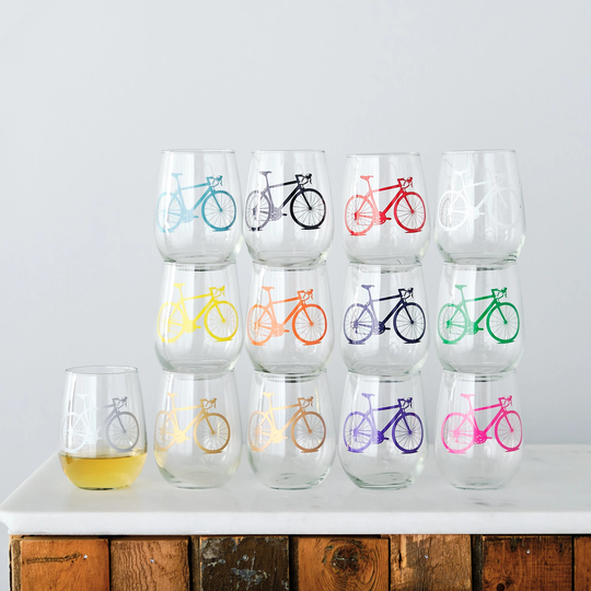 Bicycle Stemless Wine Glasses - Set Of 2