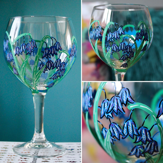 Hand Painted Floral Gin Glass, Bluebell | Personalisation Available Gift For Her, Lovers