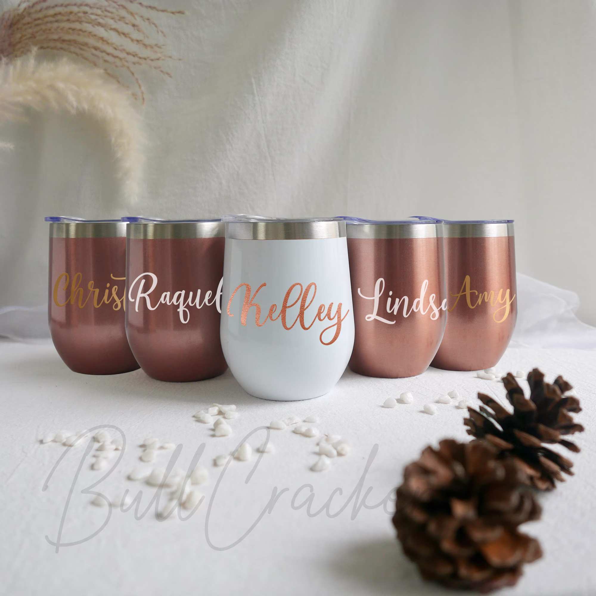Personalized Wine Tumbler, Customized Bridal Gift, Metal Pink 12 Oz Win Glass, Tumbler With Name, Double Wall Cup