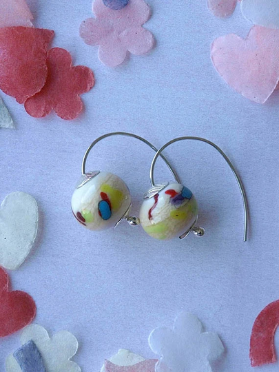 Confetti Earrings, Cream Splash Confetti, Handmade Sterling Silver Ear Wires