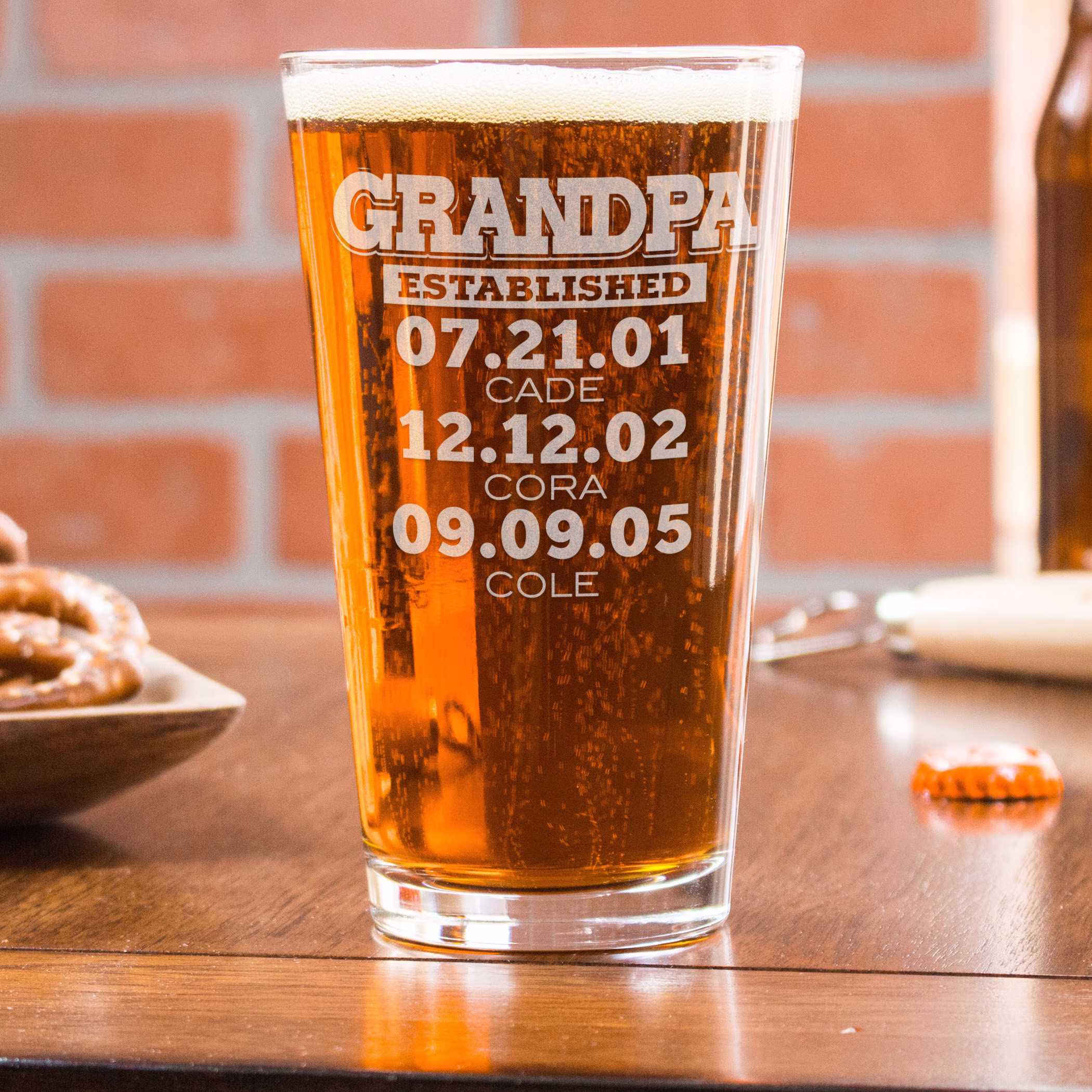 Etched Gift For Grandpa - Personalized Beer Glass Grandfather, Custom From Grandkids, Up To 5 Names, Design Dadest